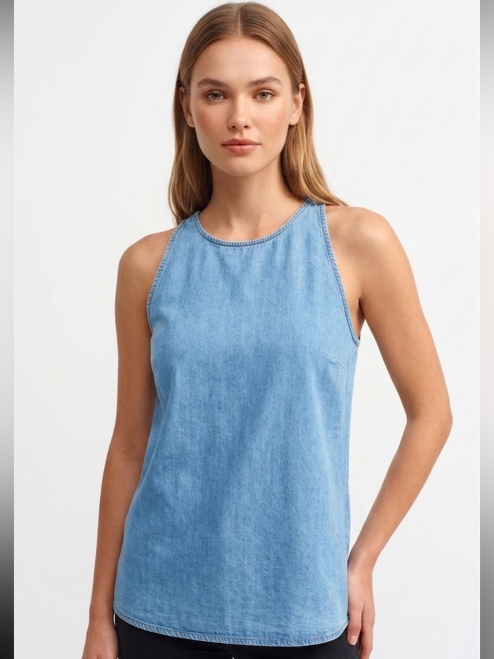 OLD NAVY Sleeveless Cotton Light Blue Denim loose fitting blouse Size Large